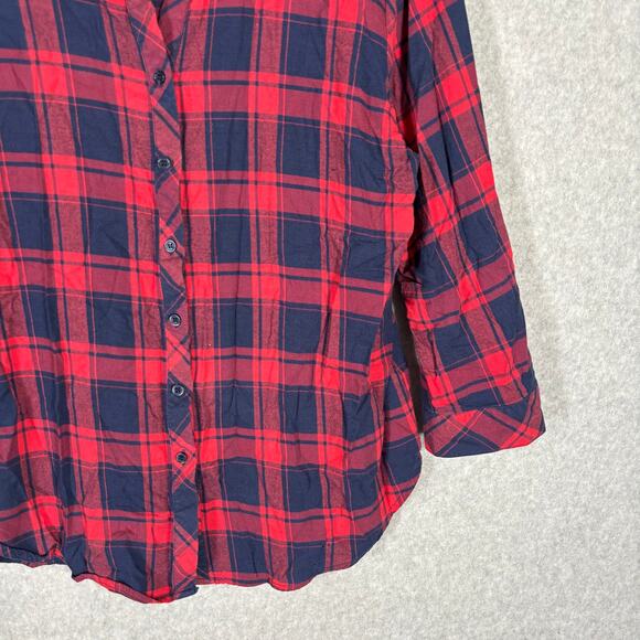 Hester Orchard Shirt Women XL Red Navy Plaid Button Western Cowgirl Rodeo V Neck - Picture 4 of 9
